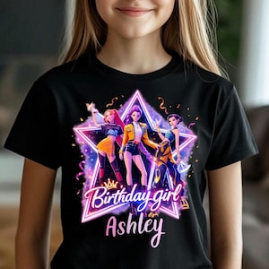 Custom Huntrix Birthday Girl Tshirt, Kpop Demon Birthday Tee image 1