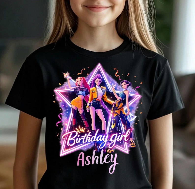 Custom Huntrix Birthday Girl Tshirt, Kpop Demon Birthday Tee image 1