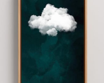Framed Canvas Green Cloud Art Print - Abstract Wall Decor