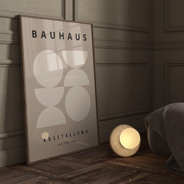 Bauhaus Poster, gerahmte Wandkunst, Kunstdruck, Mid Century Modern, beige Wandkunst, große Wandkunst Bauhaus-Druck