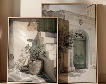 Framed Italy Canvas Print Set: Green Olive Tree Wall Art