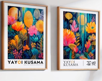 Set of 2 Yayoi Kusama Prints: Japanese Modern Art Exhibition Wall Decor