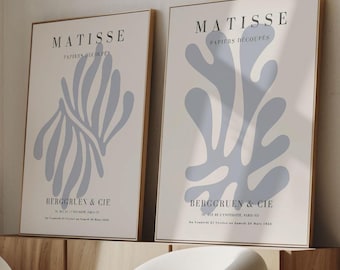 Pastel Blue Matisse Print Set of 2: Mid-Century Modern Wall Art