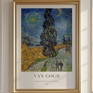 Vincent Van Gogh - Country Road in Provence by Night 1890 - Framed Wall Art - Oil Painting -  Large Wall Art - Vintage Wall Art