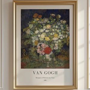 Vincent Van Gogh - Ramo de flores en un jarrón 1890 - Arte mural enmarcado Pintura de flores vintage, Pintura de naturaleza muerta Arte mural botánico