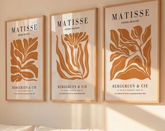 Ochre Leaf Poster Set of 3, Henri Matisse Modern Botanical Wall Art