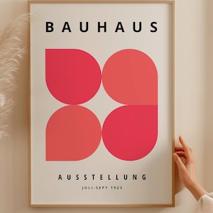 Impresión Bauhaus rosa - Arte de pared enmarcado - Arte moderno de mediados de siglo - Arte de pared grande - Arte de pared minimalista - Formas geométricas - Regalo de decoración de pared rosa