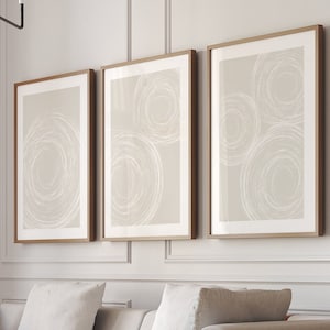 Beige Abstract Art Set of 3, Framed Wall Art, Modern Minimalist Wall Art, Large Wall Art, Gift Living Room Decor, Beige Wall Art