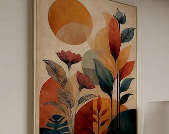 Terracotta Boho Framed Canvas Print: Botanical Wall Art