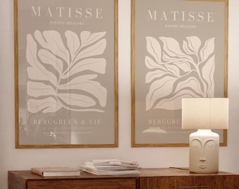 Matisse Floral Print Set of 2: Beige Mid-Century Modern Framed Wall Art