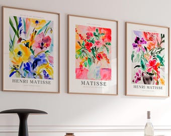 Colorful Flowers Matisse Framed Print Set of 3: Botanical Gallery Wall Art