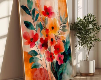 Colourful Boho Flowers Art Print - Framed Museum-Quality Wall Art