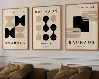 Set of 3 Geometric Bauhaus Exhibition Wall Art, Scandinavian Modern Decor