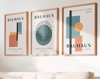 Bauhaus Poster Set of 3, Mid Century Modern Geometric Wall Art, Minimalist Scandinavian Prints