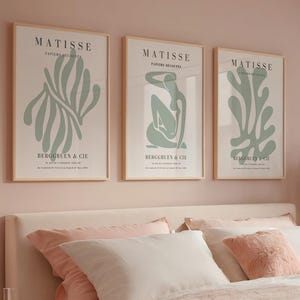 Set of 3 Sage Green Matisse Prints - Framed Wall Art - Matisse Nu Bleu - Mid Century Modern - Papiers Decoupes