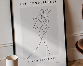 Minimalist Woman Line Art Print: Abstract Female Portrait, Framed Wall Decor