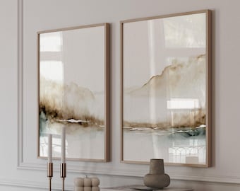 Watercolor Landscape Set of 2 Prints - Framed Wall Art - Neutral Watercolor Landscape, Earth Tones Landscape Wall Art