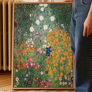 Gustav Klimt Print - Flower Garden 1907 - Framed Canvas Wall Art - Large Wall Art - Botanical Wall Art