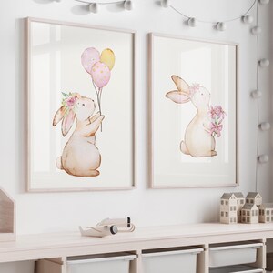 2er Set Hase Prints - gerahmte Wandkunst - Kinderzimmer Dekor - Geschenk des neuen Babys - Kinderzimmer Kunstdruck