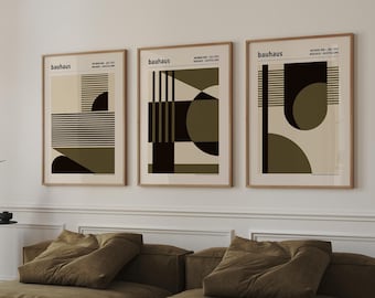 Set of 3 Bauhaus Exhibition Poster, Minimalist Geometric Wall Art Print