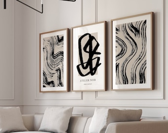 Set of 3 Art Prints Abstract Painting, Black Lines, Black Abstract Art Print, Minimal Prints, DIGITAL DOWNLOAD, Modern Simple Art Prints