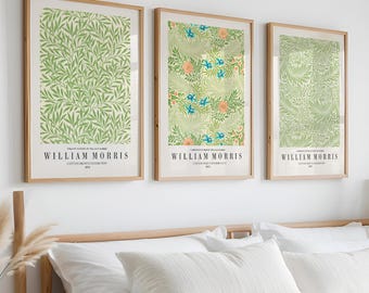 William Morris Botanical Poster Set of 3, Vintage Floral Exhibition Wall Art