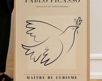 Picasso Dove of Peace Print: Mid Century Modern Framed Wall Art