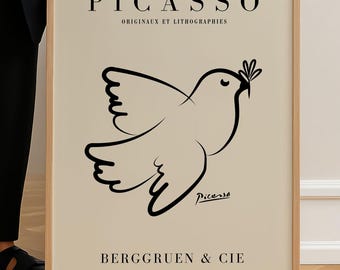 Picasso Dove of Peace Print: Mid Century Modern Framed Wall Art