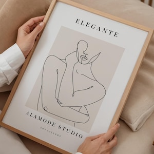 Woman Line Art - Framed Wall Art - Modern Body Art - Minimalist Woman Art