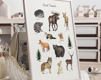 Forest Animals Print - Nursery Decor - Framed Wall Art -  Animal Print - Baby Shower