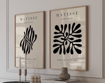 Matisse-print set van 2, ingelijste muurkunst, midden van de eeuw modern, Matisse-uitsnijdingen, galeriewandset, kunst aan de grote muur