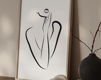 Minimalist Woman Face Line Art Print: Bedroom Wall Decor