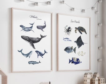 Sea Friends Art Prints (Set of 2) - Nursery Decor