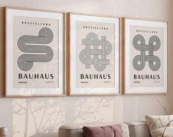 Bauhaus Poster Set of 3, Minimalist Geometric Wall Decor