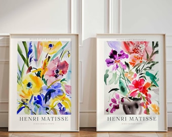 Colourful Matisse Flowers Print Set of 2: Botanical Gallery Wall Art
