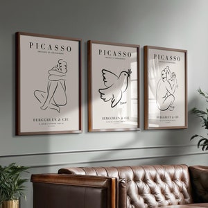 Set of 3 Picasso Print, Framed Wall Art, Picasso Dove of Peace, Modern Minimalist Art, Gallery Wall Set Mid Century Modern,Housewarming Gift