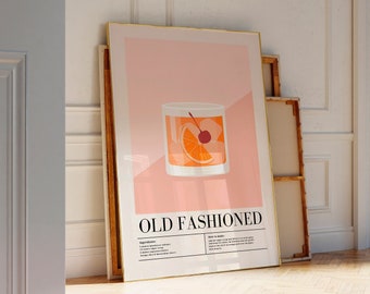 Old Fashioned Cocktail Poster, Bar Cart Prints, Cocktail Prints, Alcohol Poster, Cocktail Recipe Poster, Drink Poster DIGITAL DOWNLOAD