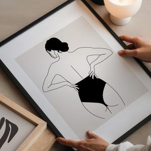 Woman Line Art - Framed Wall Art - Modern Body Art - Minimalist Woman Art