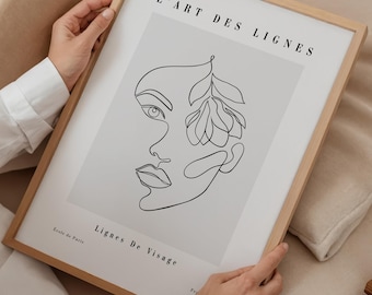 Woman Face Line Art Print: Minimalist Framed Wall Decor