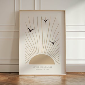 Boho Sun Print, Framed Wall Art Large Wall Art, Neutral Minimalist Sun Print, Boho Wall Decor