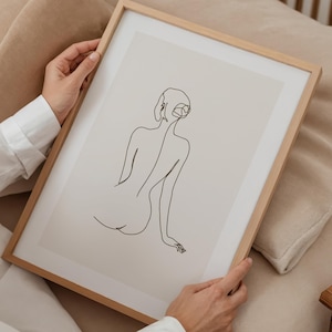 Woman Line Art, Framed Wall Art Minimalist Female Line Art, Woman Body Print, Female Figure Print, Large Wall Art