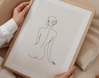 Minimalist Woman Line Art Print: Framed Female Figure Wall Decor