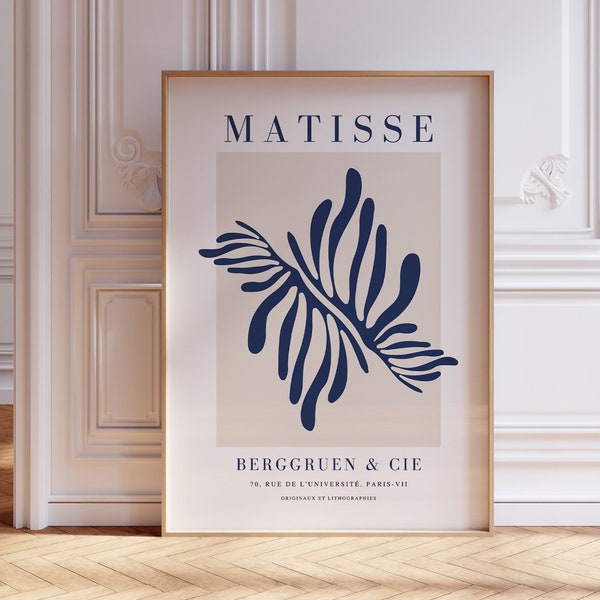 Marineblau Matisse Druck, Große Wandkunst, Abstrakte Kunst, gerahmte Wandkunst, Wohnzimmer Dekor, Mid Century Modern