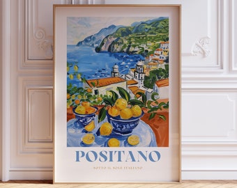 Positano Print, Framed Wall Art, Italian Wall Art, Amalfi Coast Italy, Trendy Italian Home Decor Large Wall Art, Coastal Decor