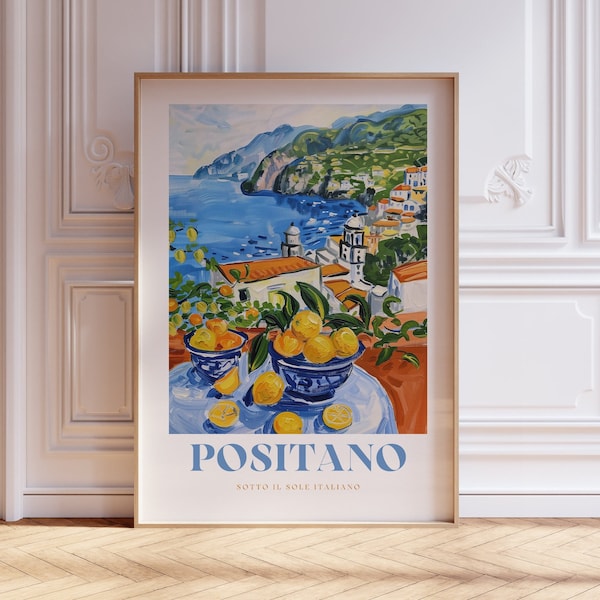 Positano-Druck, gerahmte Wandkunst, italienische Wandkunst, Amalfiküste Italien, trendige italienische Wohndekoration, große Wandkunst, trendige Wandkunst