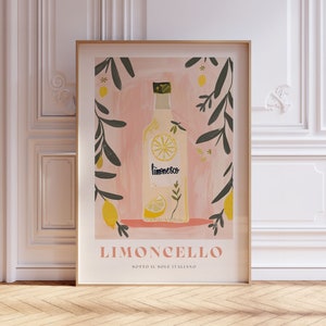 Italienischer Limoncello Druck, gerahmte Wandkunst, Küchenkunst, Trink Poster, Alkohol Druck, Barwagen Druck, Küchenwanddekor