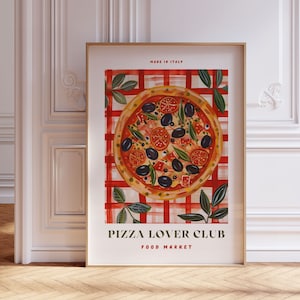Impresión de Pizza Lover Club, póster de comida italiana enmarcada para pared, arte de pared de comida, decoración de pared de cocina, impresión de pasta, ilustración de comida