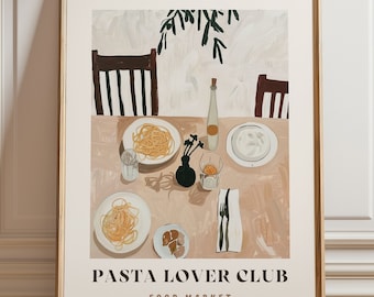 PASTA Lover Club Print, Framed Wall Art Italian Food Poster, Food Wall Art, Kitchen Wall Decor, Pasta Print, Food Illustration