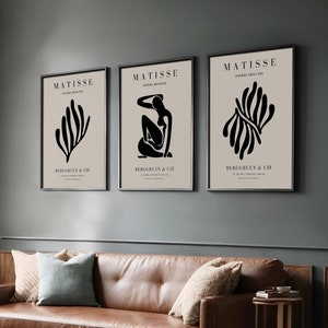 Black Beige Matisse Print Set of 3 - Framed Wall Art - Mid Century Modern - Living Room Decor - Above Bed Decor