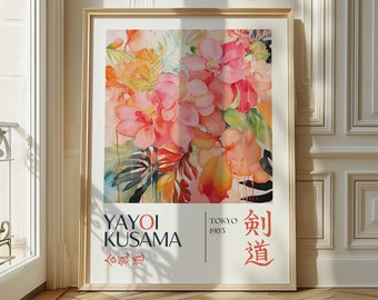YAYOI KUSAMA Druck, gerahmte Wandkunst japanische Wandkunst, japanische moderne Kunst Kusama Ausstellung, bunte Wandkunst, botanischer Druck